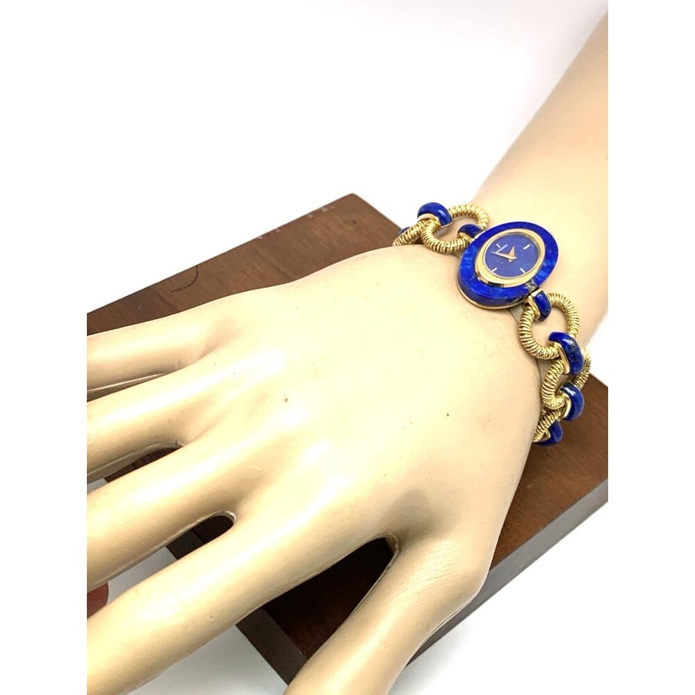 Longines Women's Watch Blue Lapis 18k Yellow Gold Vintage Swiss Hand Wind 27mm - Picture 4 of 14